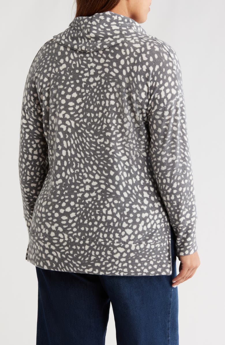 Loveappella Animal Spot Hacci Knit Cowl Neck Tunic, Alternate, color, Charcoal/ Ivory