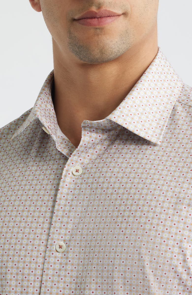 Bugatchi Miles OoohCotton<sup>®</sup> Geo Print Short Sleeve Button-Up Shirt, Alternate, color, Sienna