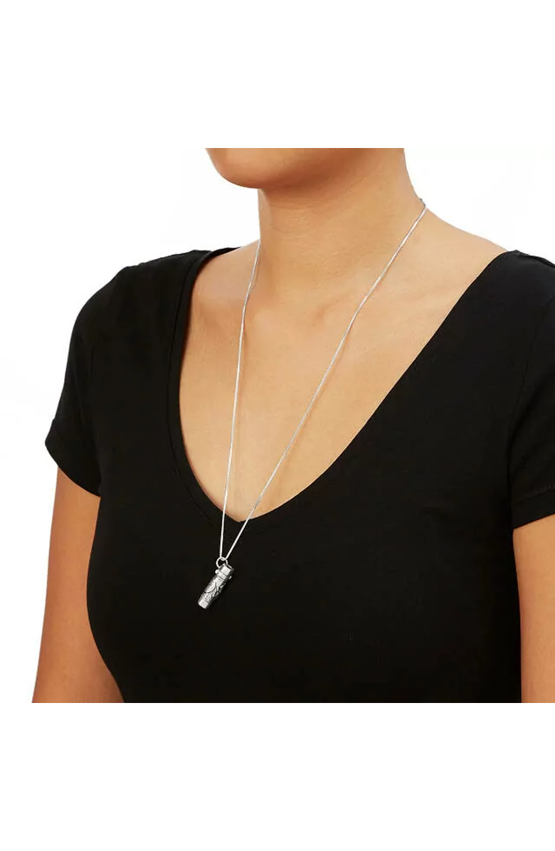 Uncommon Goods Alice in Wonderland Kaleidoscope Necklace, Alternate, color, Metallic Silver