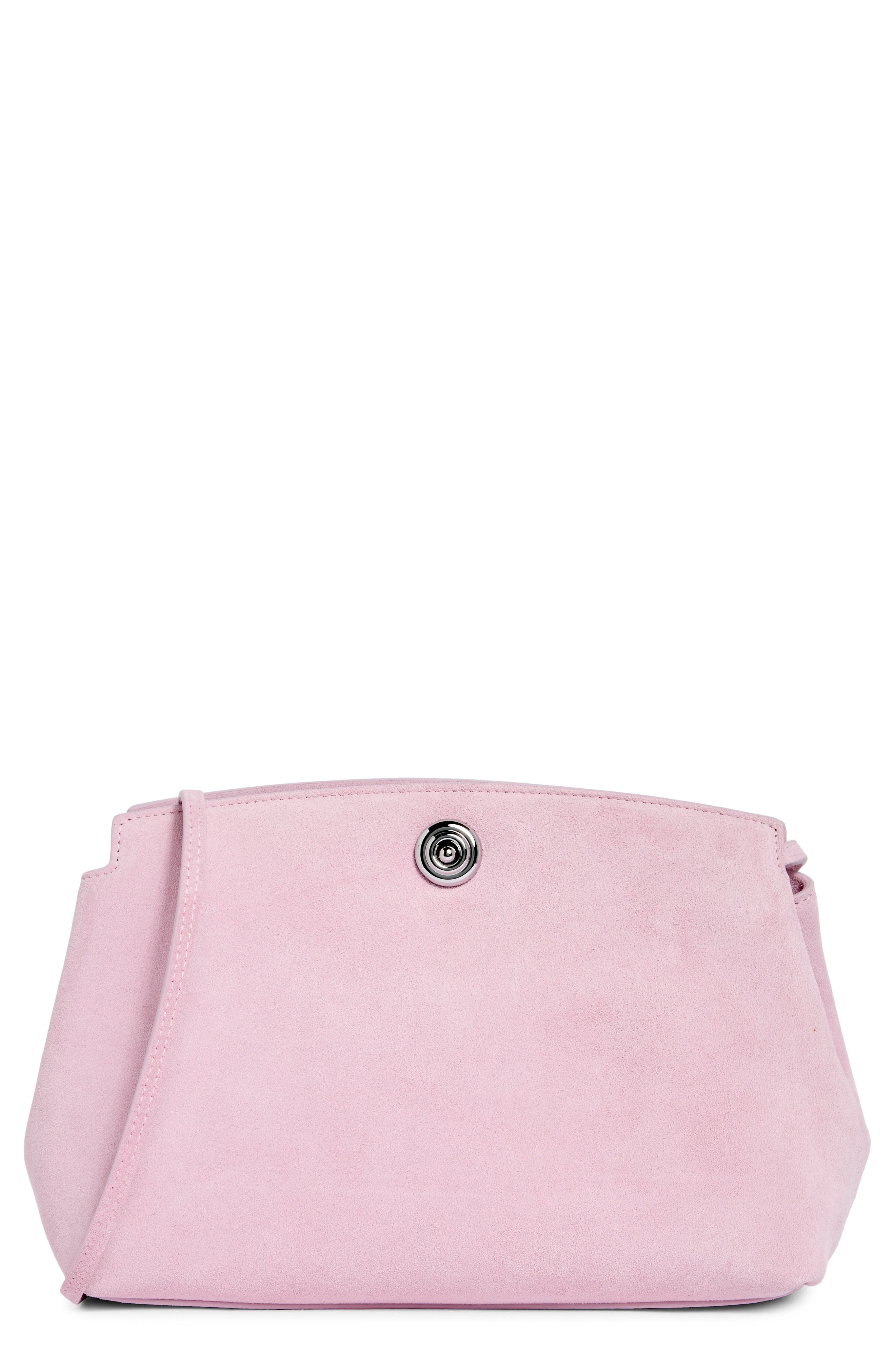 LIFFNER Large Pushlock Suede Clutch, Main, color, Pink