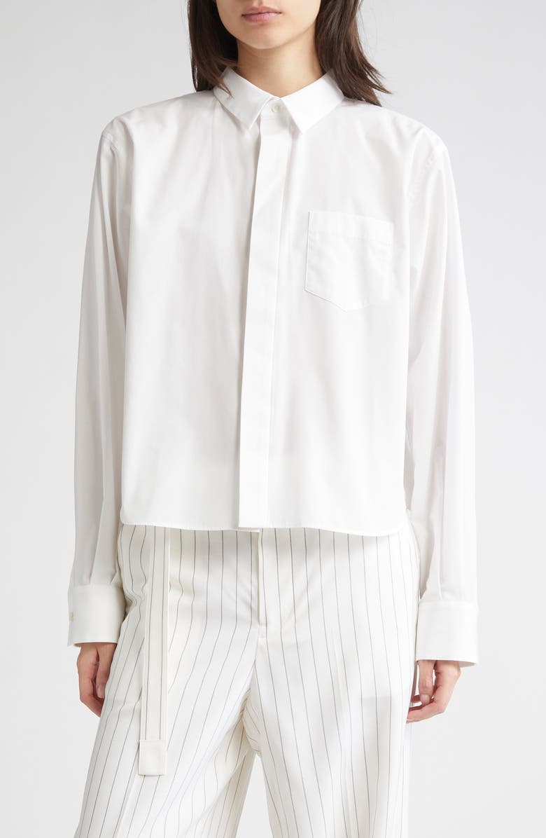 Sacai Ruffle Poplin Button-Up Shirt, Main, color,