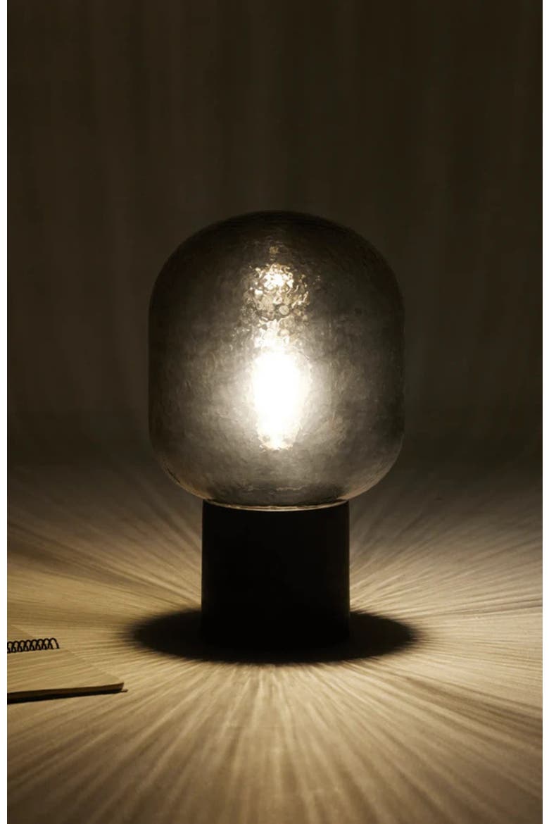 Bruce 16" LED Table Lamp with Cement Base and Textured Glass Dome, Alternate, color, Classic Black