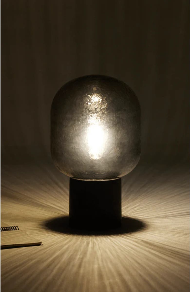 Brightech Bruce 16" LED Table Lamp with Cement Base and Textured Glass Dome, Alternate, color, Classic Black