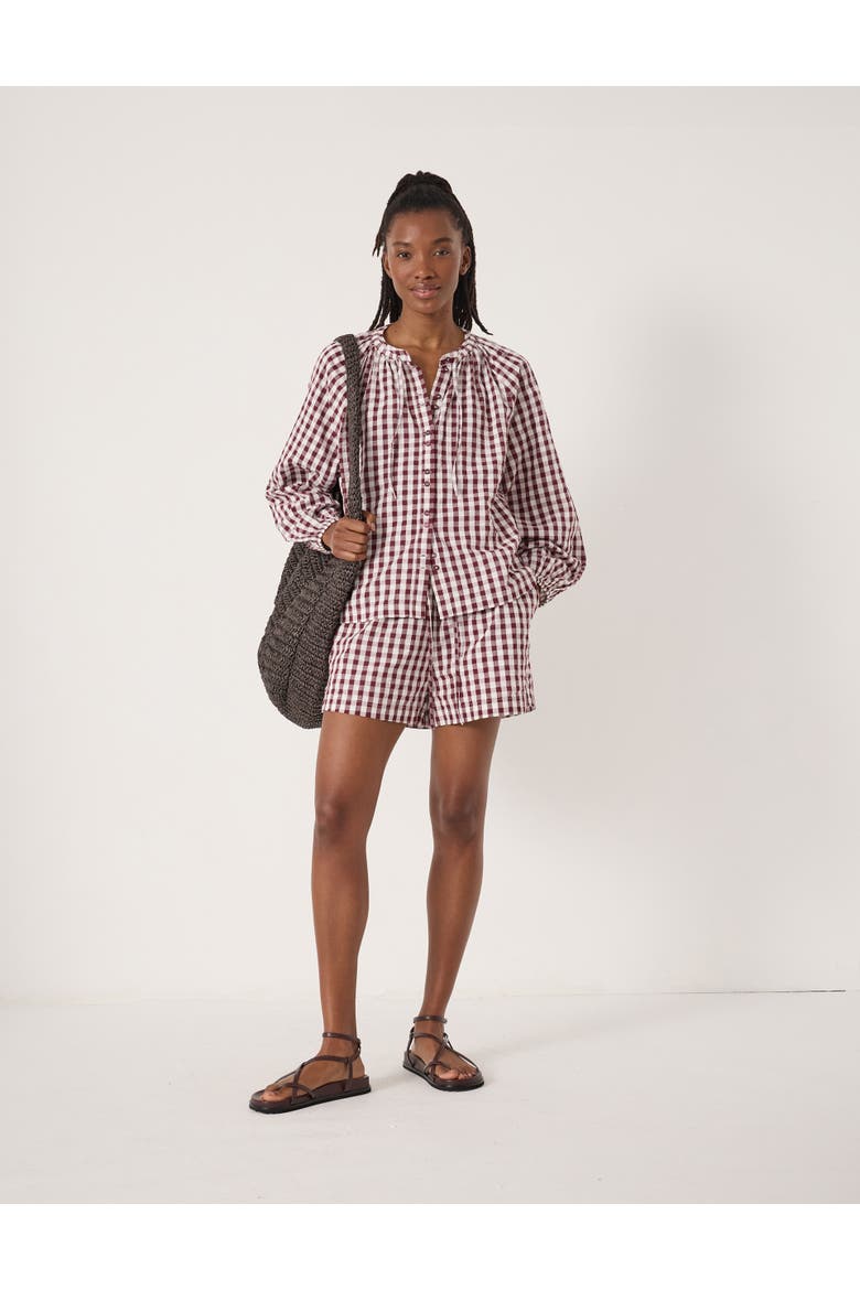 Ernie Gathered Gingham Beach Short, Alternate, color, Maroon Red & White