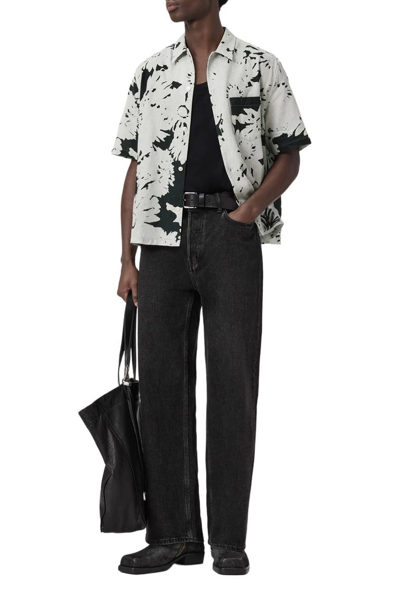Giron Floral Linen & Cotton Short Sleeve Button-Up Shirt, Alternate, color, SHARP WHITE