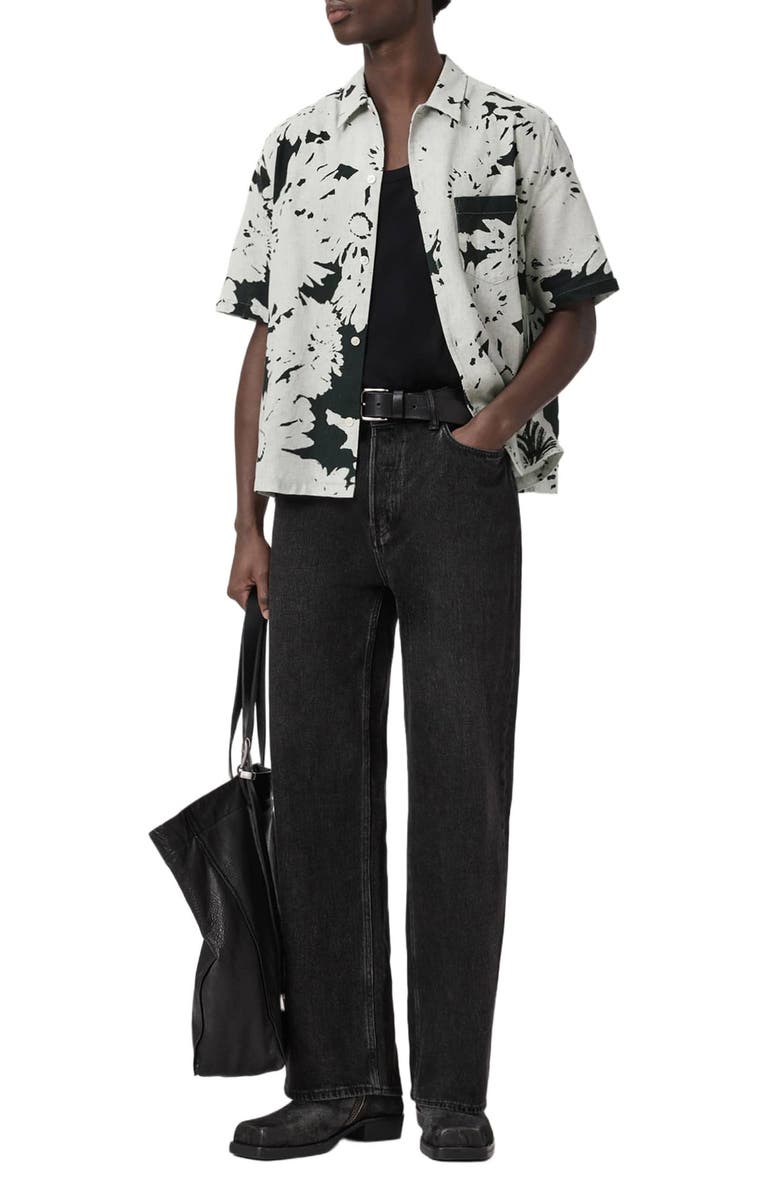 AllSaints Giron Floral Linen & Cotton Short Sleeve Button-Up Shirt, Alternate, color, Sharp White
