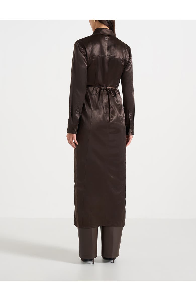 Manière De Voir Etta Crinkled Satin Midaxi Shirt Dress, Alternate, color, Dark Brown