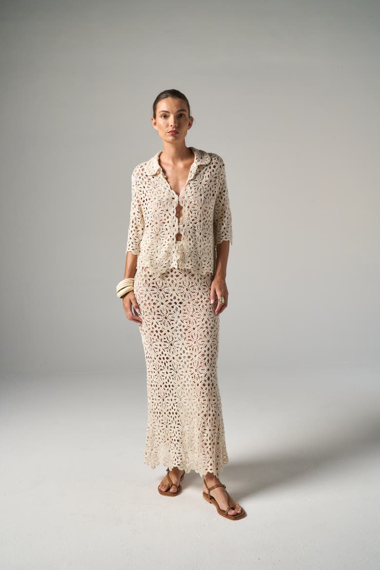 Maud Skirt in Beaded Macrame, Alternate, color, Oat