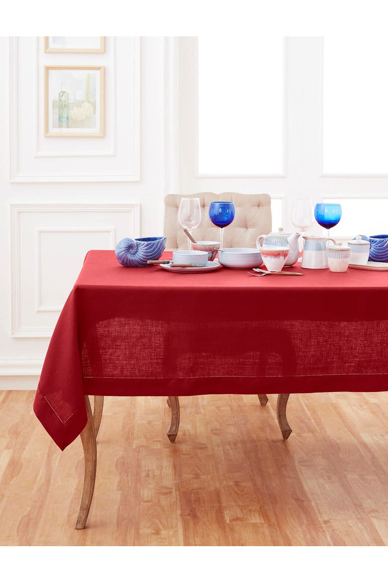 Linen Tablecloth - Classic Hemstitch, Main, color, Red