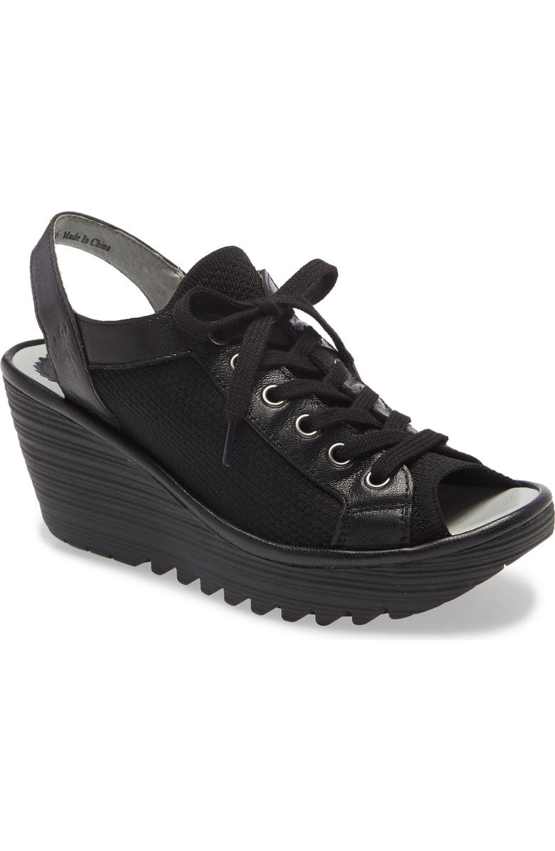 Fly London Yedu Lace-Up Wedge Sandal, Main, color,