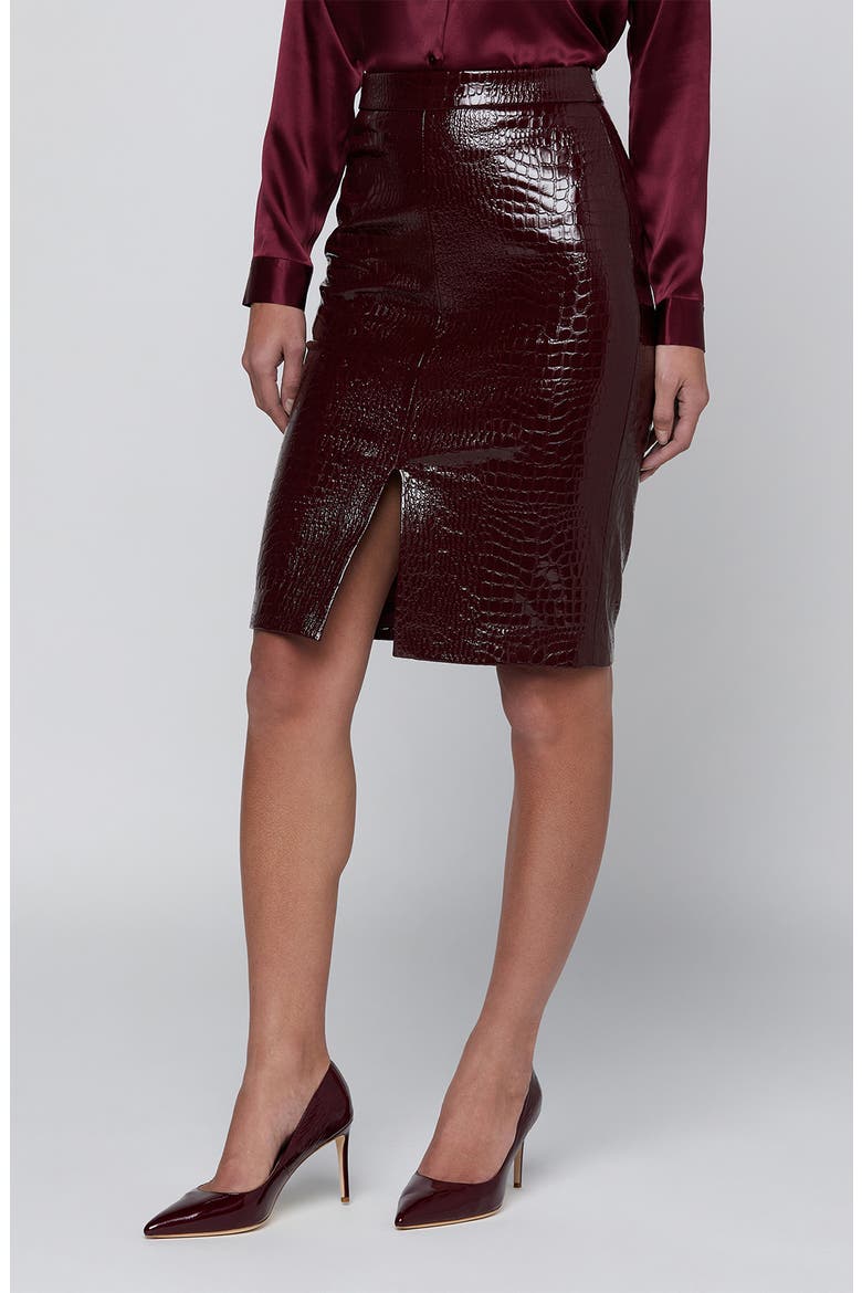 Violetta Croc Embossed Faux Leather Pencil Skirt, Alternate, color, DARK PORT CROC