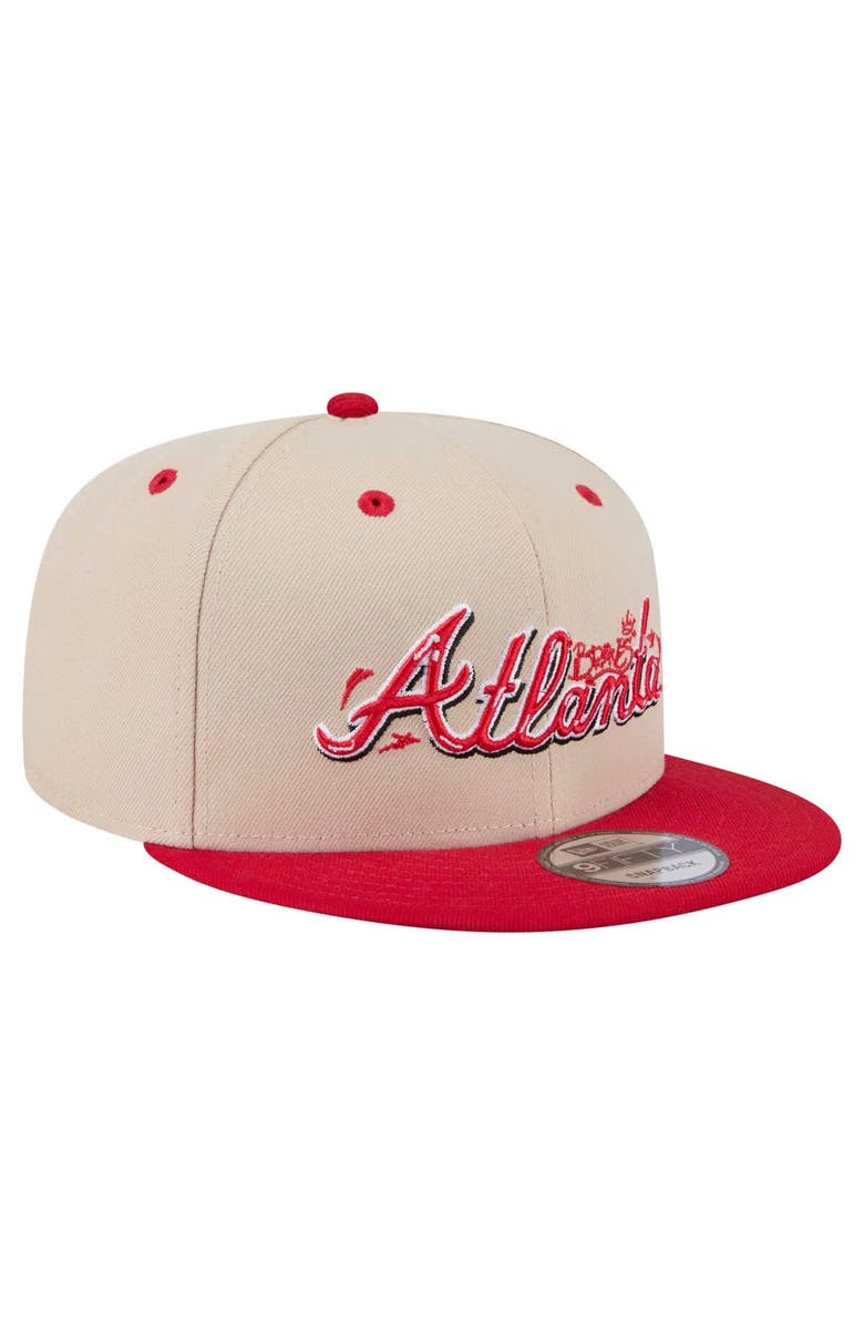 New Era Men's New Era  Cream/Red Atlanta Braves Team Art 9FIFTY Snapback Hat, Alternate, color, 
