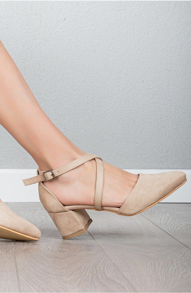 Forever & Always Shoes Dolly Low Block Heel Pumps, Alternate, color, Beige Suede