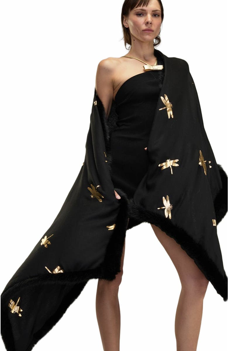 Cynthia Rowley Faux Fur Trim Wrap, Alternate, color,