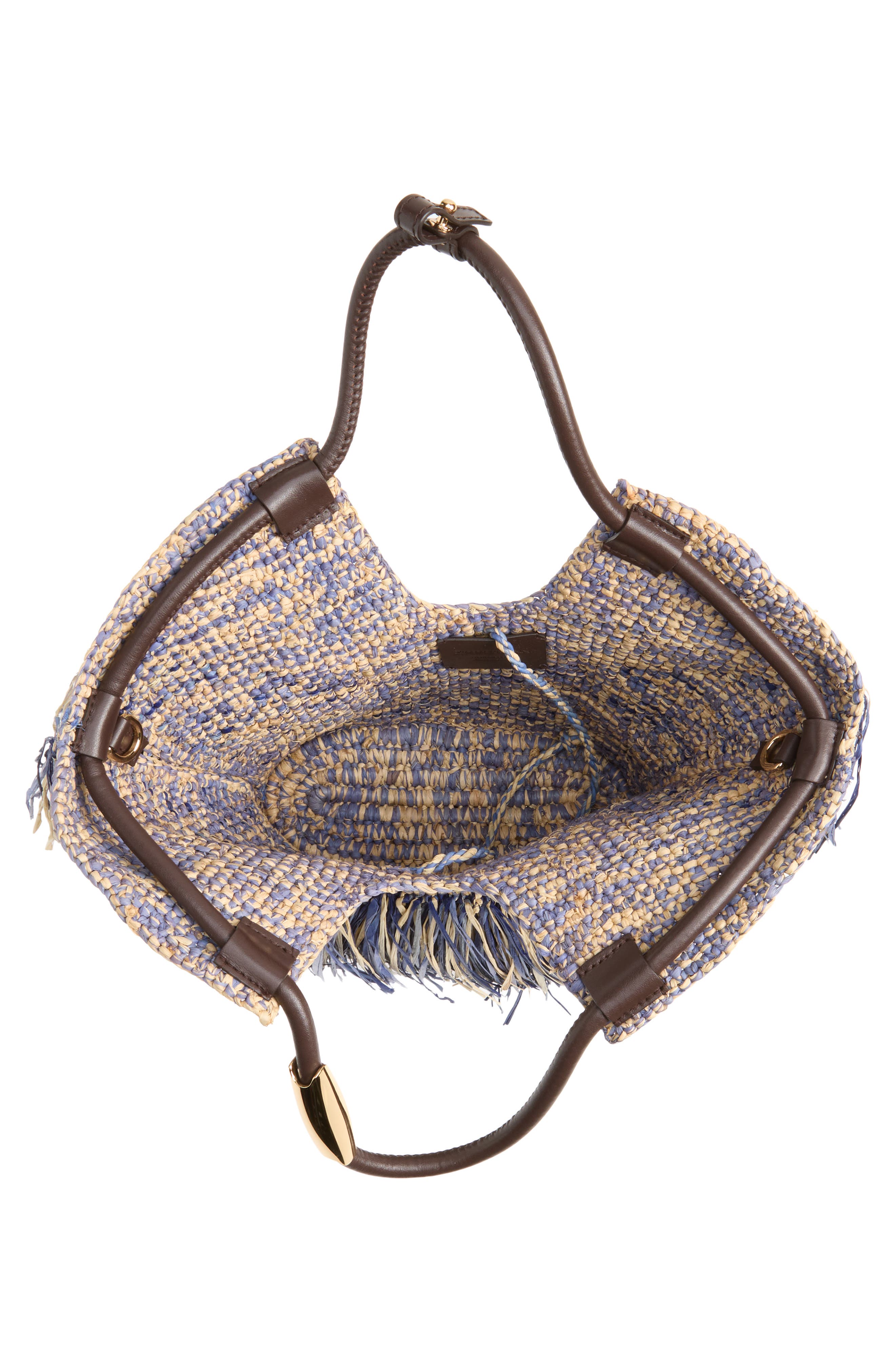 Small Goldentime Fringe Raffia Tote Bag, Alternate, color, DENIM BLUE