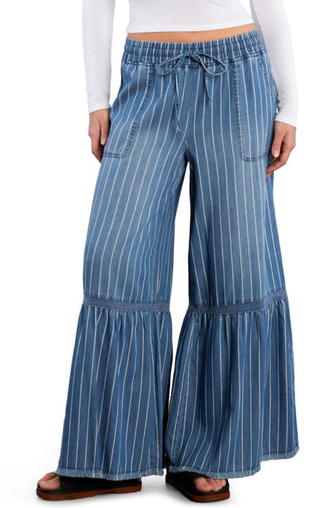 Drawstring Waist Tiered Denim Pants