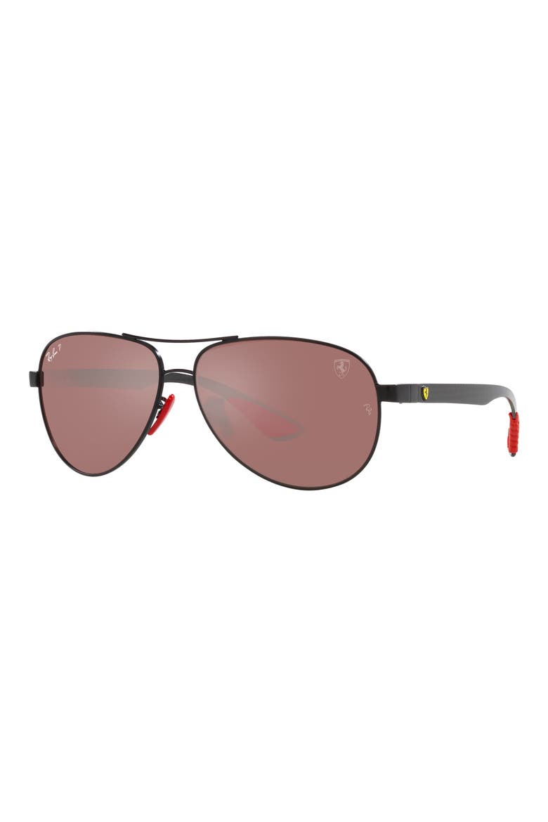 x Scuderia Ferrari 61mm Polarized Pilot Sunglasses, Alternate, color, MATTE BLACK