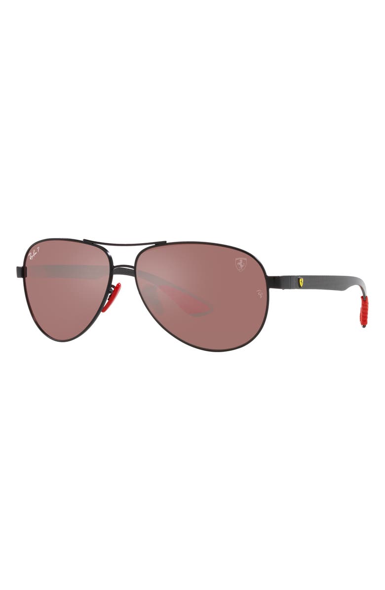 Ray-Ban x Scuderia Ferrari 61mm Polarized Pilot Sunglasses, Alternate, color, Matte Black