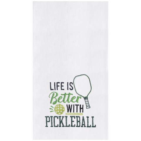 Life With Pickleball Embroidered Cotton Flour Sack Kitchen Towel