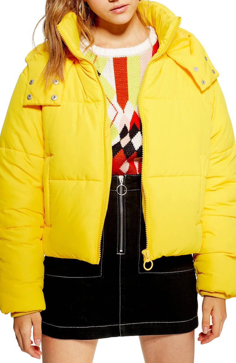 Topshop Hooded Puffer Jacket, Main, color,