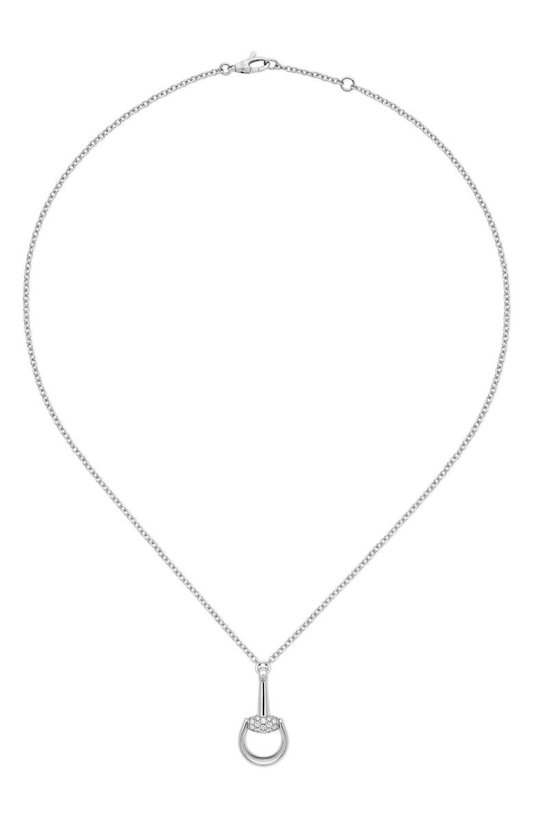 Gucci Pavé Diamond Horsebit Pendant Necklace, Alternate, color, White Gold