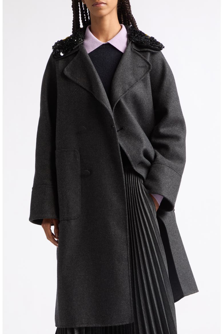 Sequined Collar Wool Blend Coat, Main, color, MELANGE BLACK / WHITE