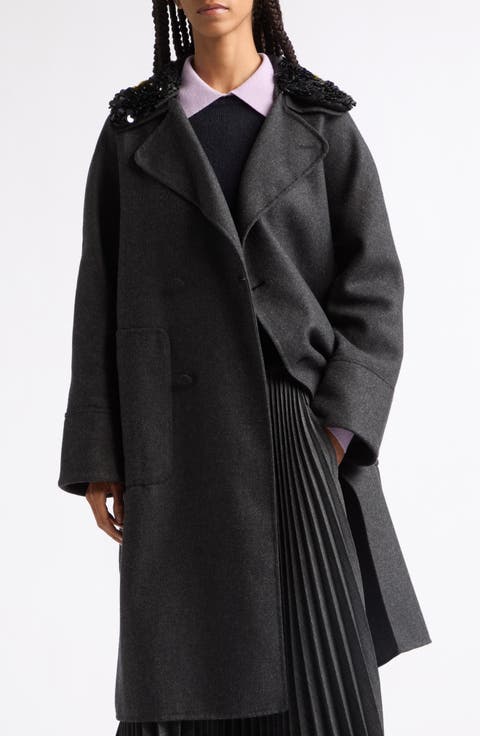 Sequined Collar Wool Blend Coat