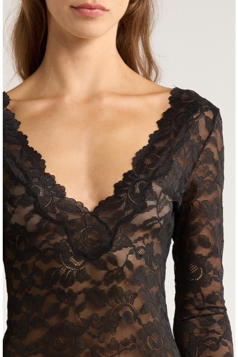 Peony Lace Long Sleeve Gown, Alternate, color, BLACK