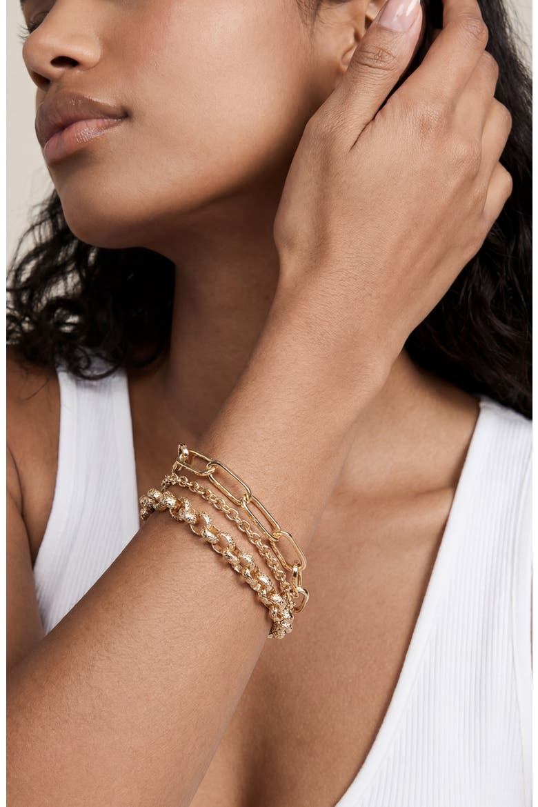 Chunky Layered Chain Bracelet, Alternate, color, GOLD
