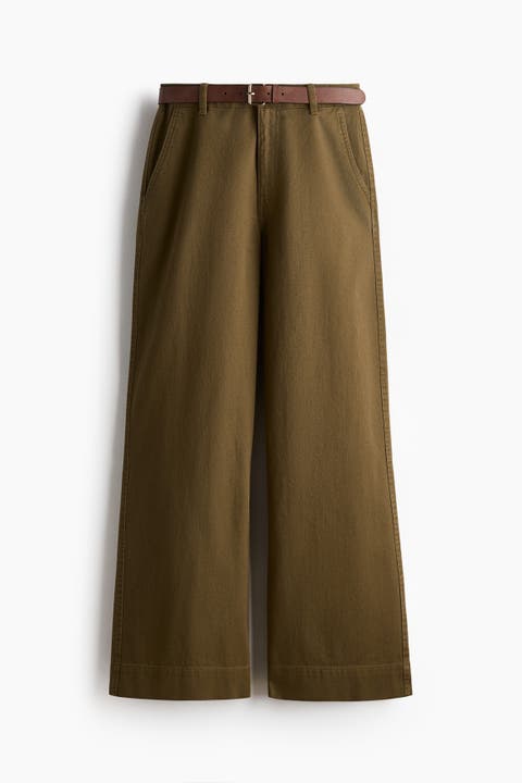 Wide Belted Twill Trousers