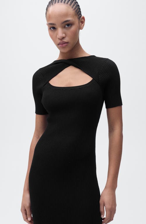Mango Keyhole Rib Midi Dress In Black