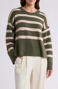 Bobeau Stripe Wide Sleeve Crop Sweater