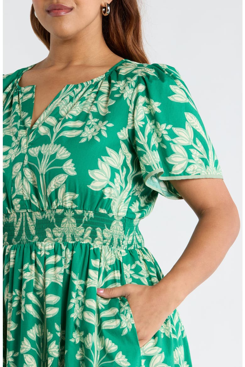 Floral Print Smocked Waist Maxi Dress, Alternate, color, KELLY-CREAM