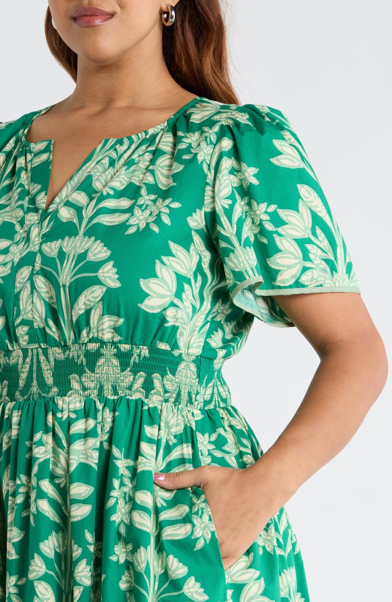 SUGARLIPS Floral Print Smocked Waist Maxi Dress, Alternate, color, Kelly-Cream