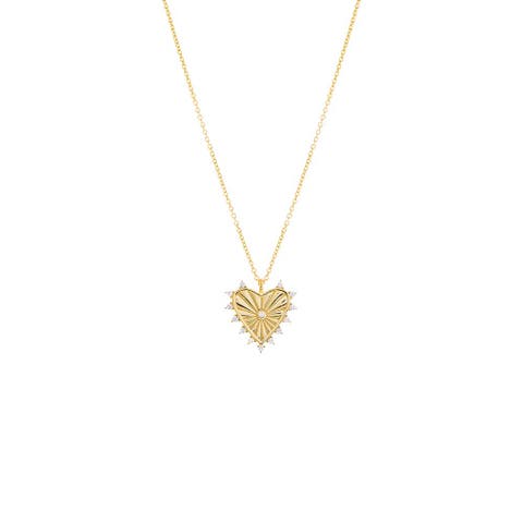 CZ Rimmed Ridged Heart Pendant Necklace