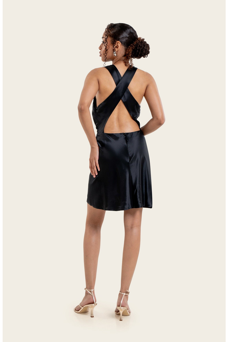 Harper Silk Mini Dress, Alternate, color, Black
