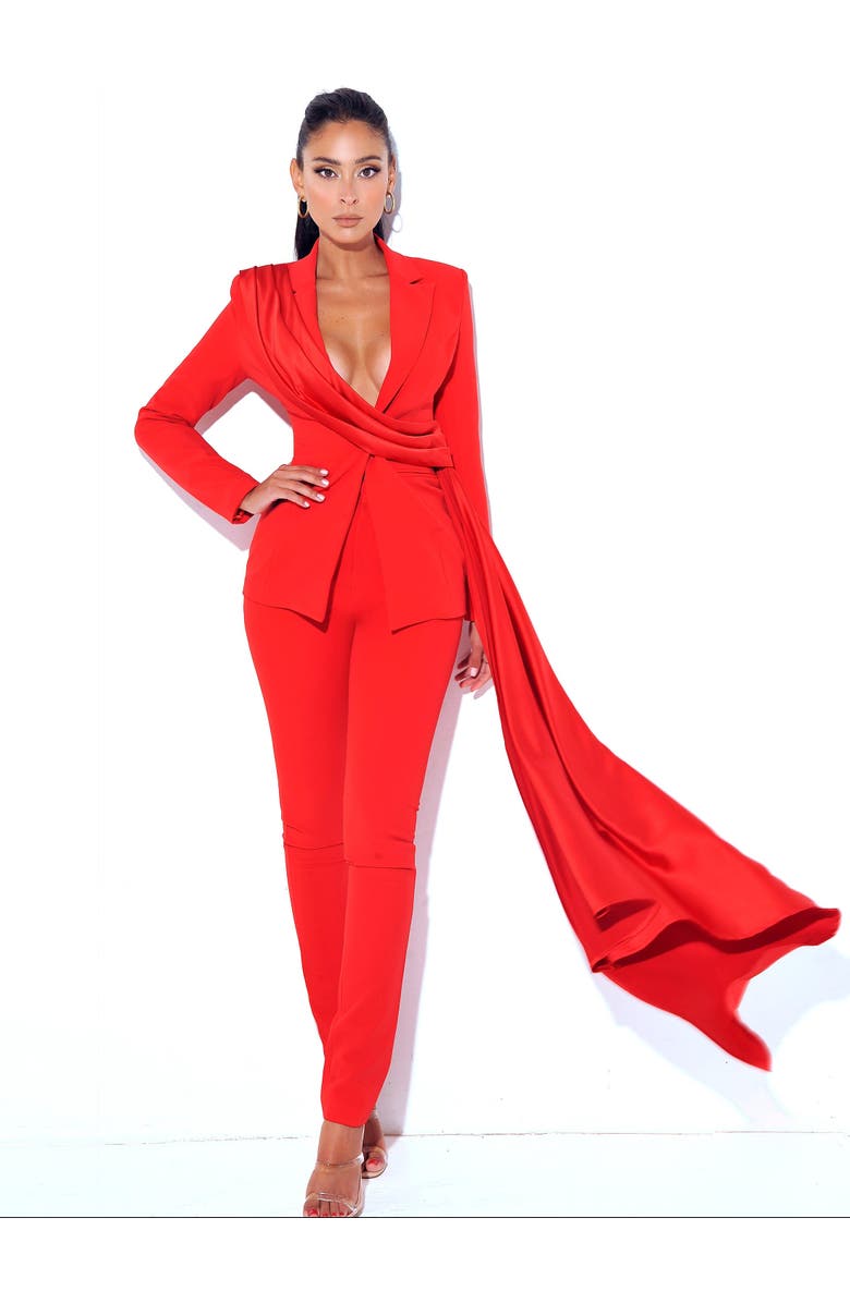 Miss Circle Vaylla Crepe Pants Skinny Fit Trousers, Alternate, color, Red