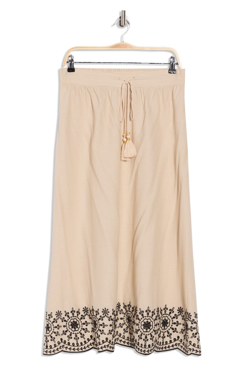 Embroidered Eyelet Hem Pull-On Skirt, Alternate, color, LINEN