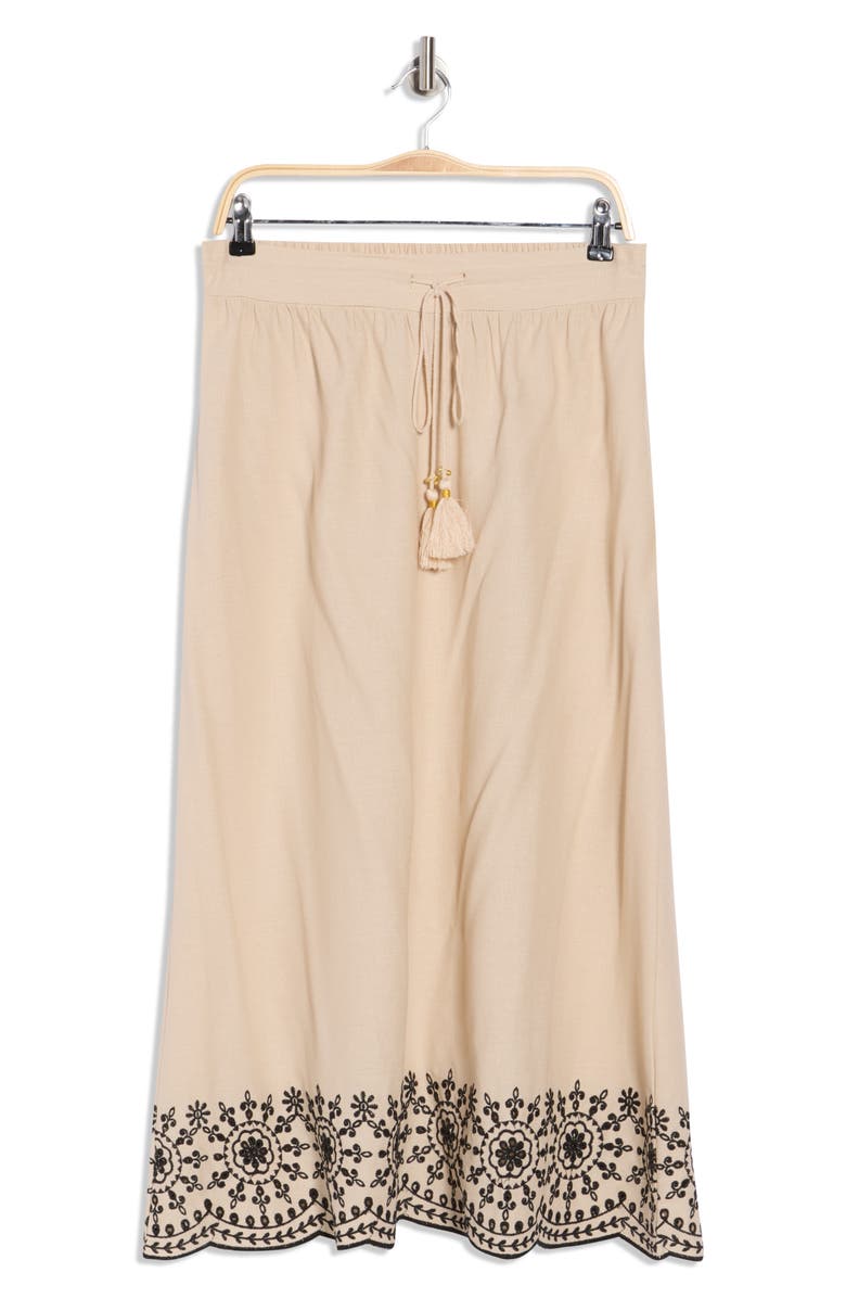 Ellen Tracy Embroidered Eyelet Hem Pull-On Skirt, Alternate, color, Linen