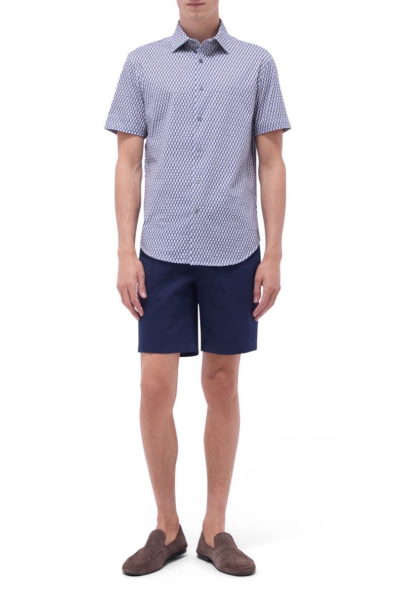 Bugatchi Miles OoohCotton<sup>®</sup> Geo Print Short Sleeve Button-Up Shirt, Alternate, color, Graphite