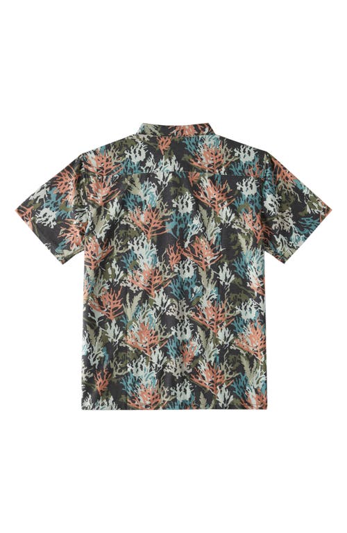 Billabong Coral Print Short Sleeve Button-up Shirt In Olive Multi