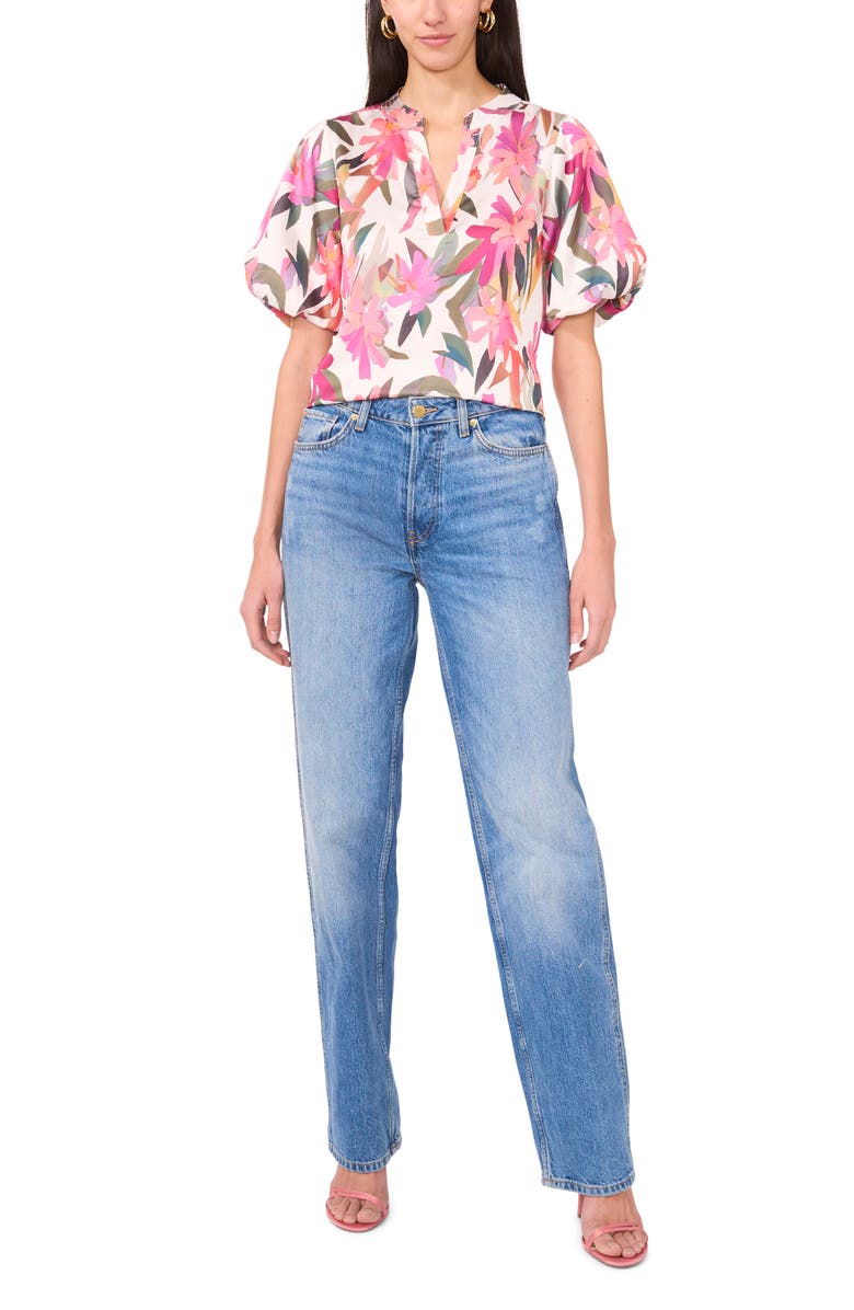 Vince Camuto Floral Puff Sleeve Charmeuse Top, Alternate, color, 