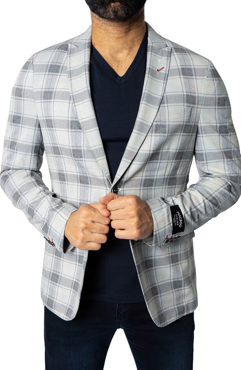 Maceoo Descartes Unconstructed Plaid Brooksy sky Blue Blazer, Alternate, color, Blue