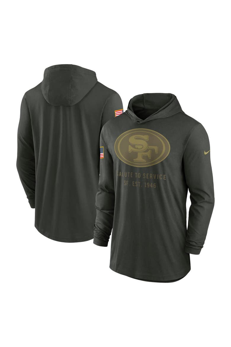 Men's Nike Forest Green San Francisco 49ers 2025 Salute to Service Sideline Dri-FIT Lightweight Hooded Pullover, Main, color, Forest Green