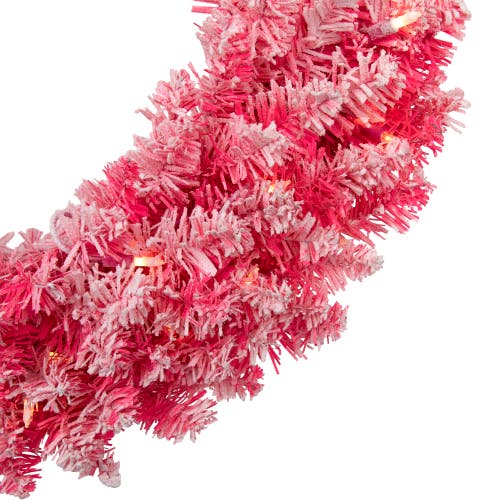 Northlight Pre-lit Flocked Pink Artificial Christmas Wreath In Pink
