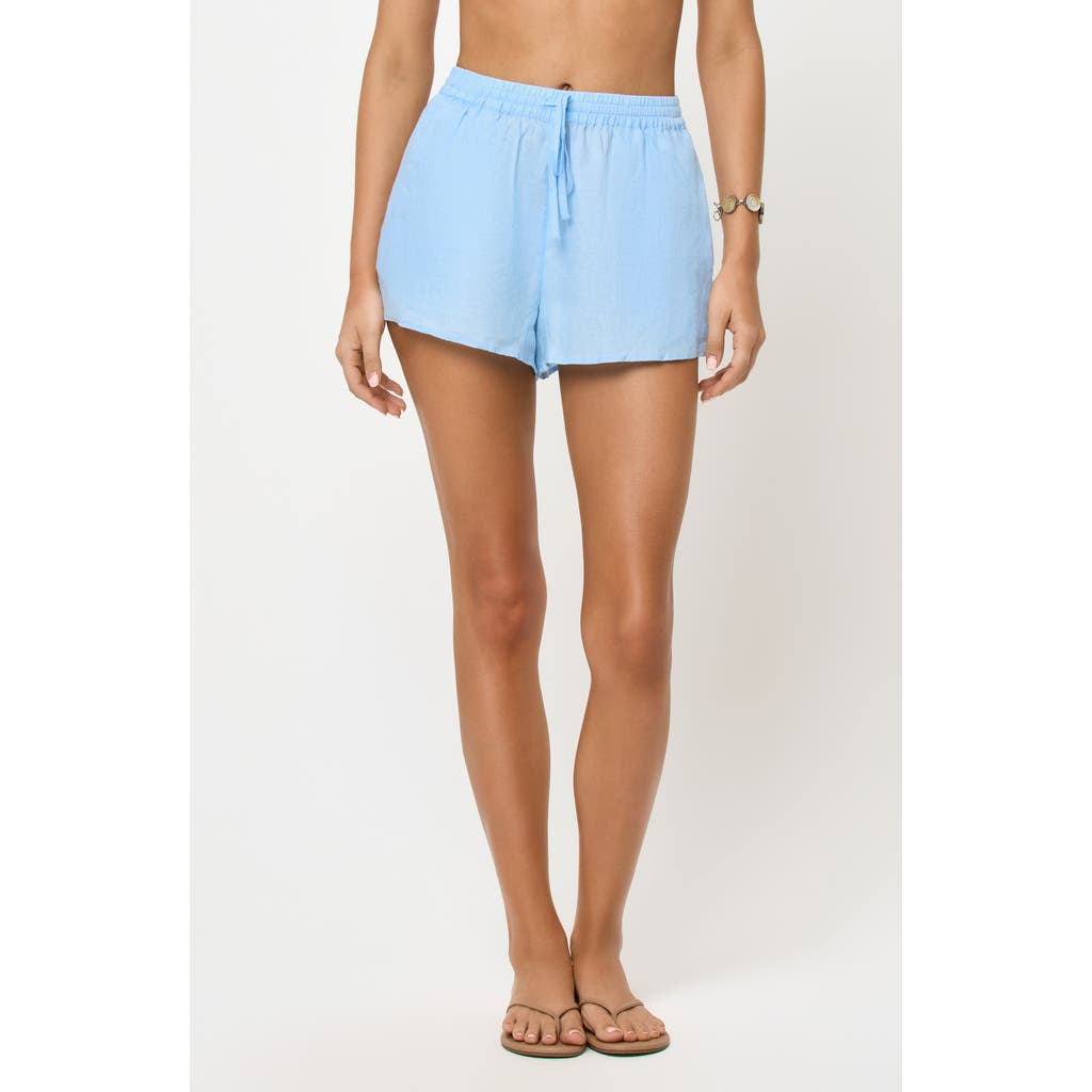 L*space Lspace Rio Linen Cover-up Drawstring Shorts In Blue