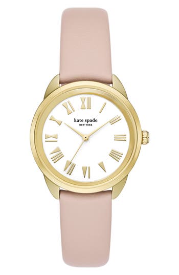 Kate Spade New York Crosstown Leather Strap Watch, 34mm In Pink/gold
