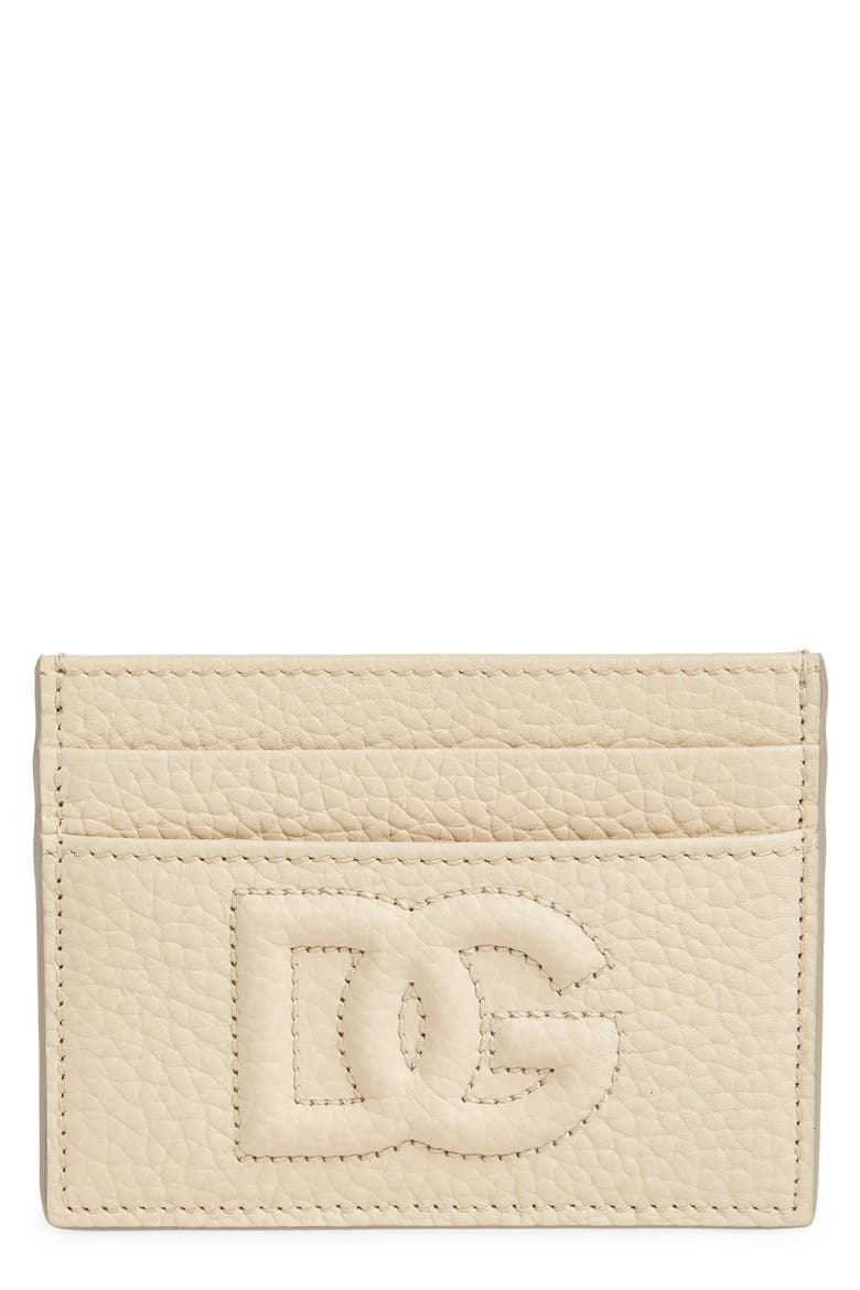DG Puffy Logo Leather Card Case, Main, color, SABBIA 3