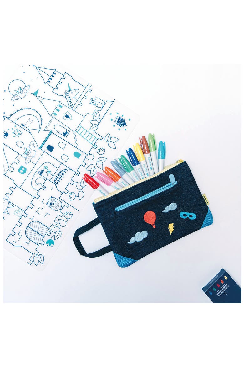 Castle Reusable Coloring Mat & Washable Markers, Alternate, color, MULTI