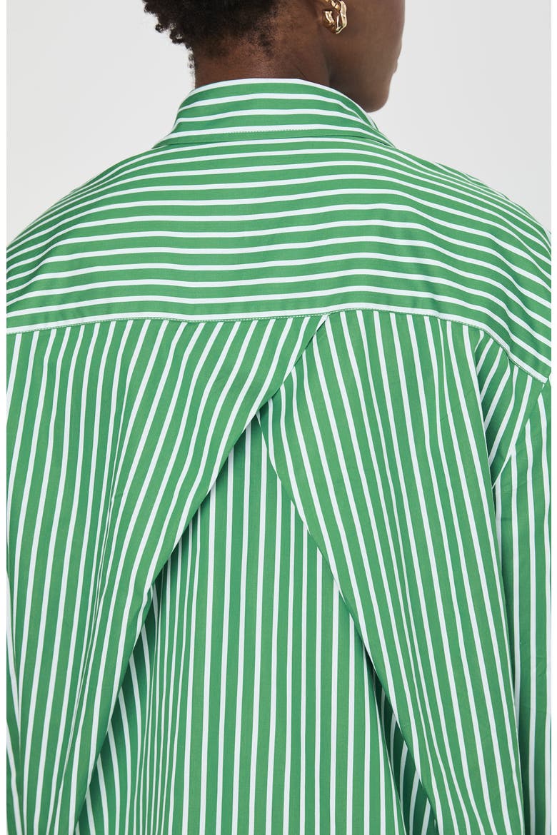Alexis Stripe Oversize Crossover Cotton Button-Up Shirt, Alternate, color, GREEN SUMMER WHITE